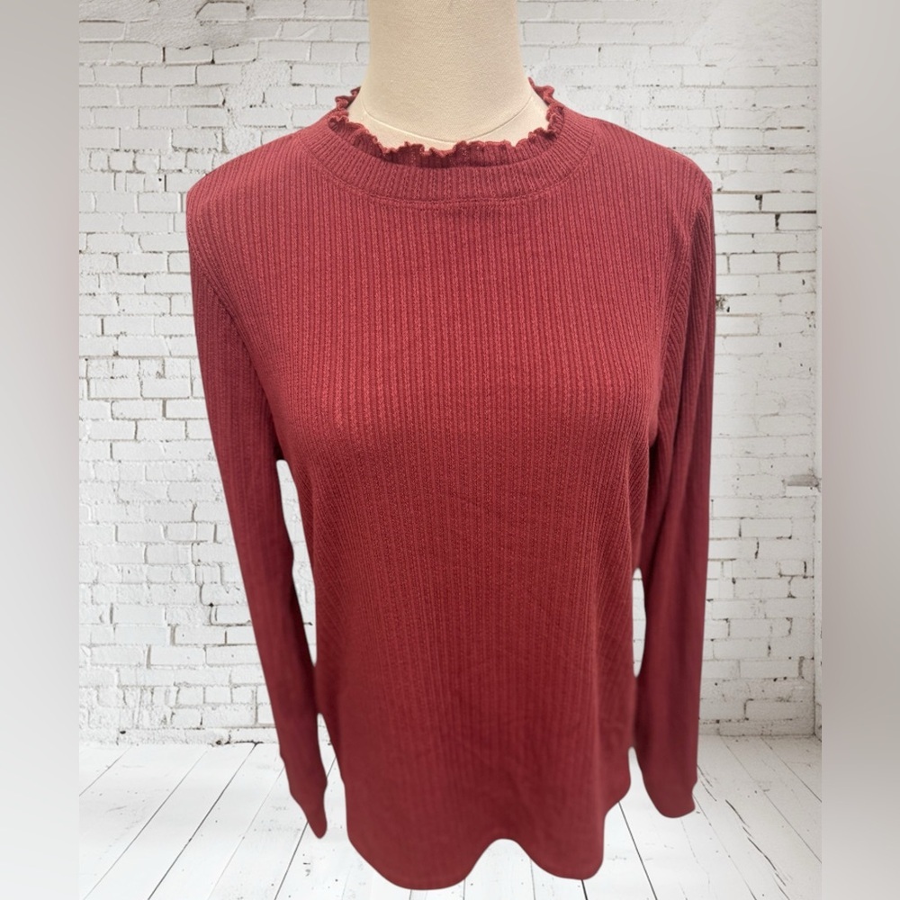 Pink Clover Raspberry Ribbed Knit Top NWOT | Ruffle Neck Soft Stretch | Size XL - Picture 2 of 5
